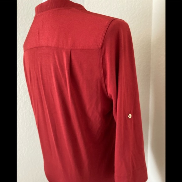 Red blouse 3/4 sleeves V neck Calvin Klein knit top 
roll up sleeves blouse top - Picture 7 of 9